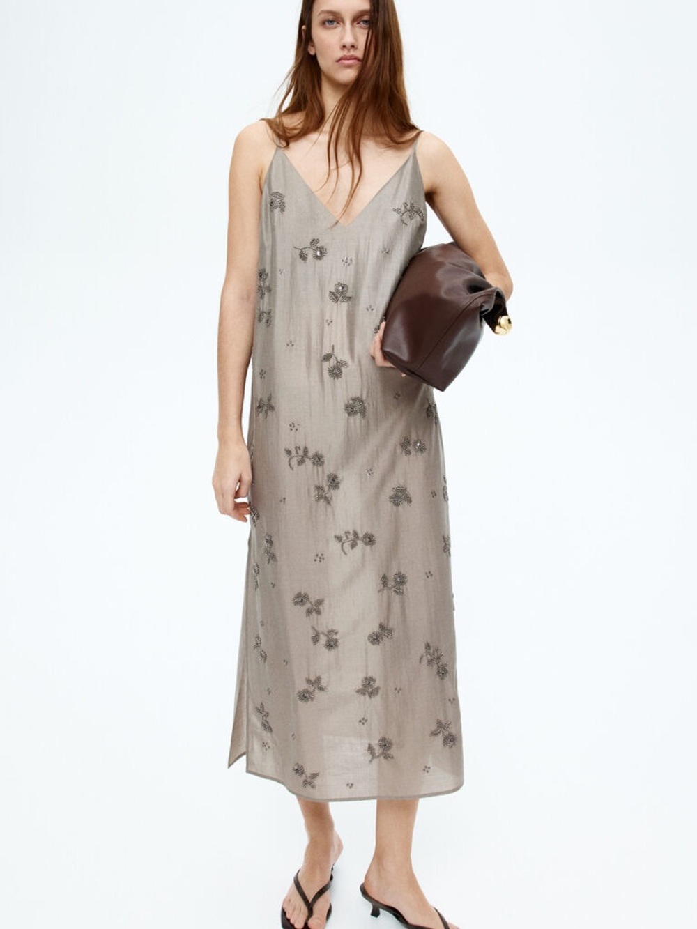 H&M Edition Gray Bead Embellished Slip Dress (S)